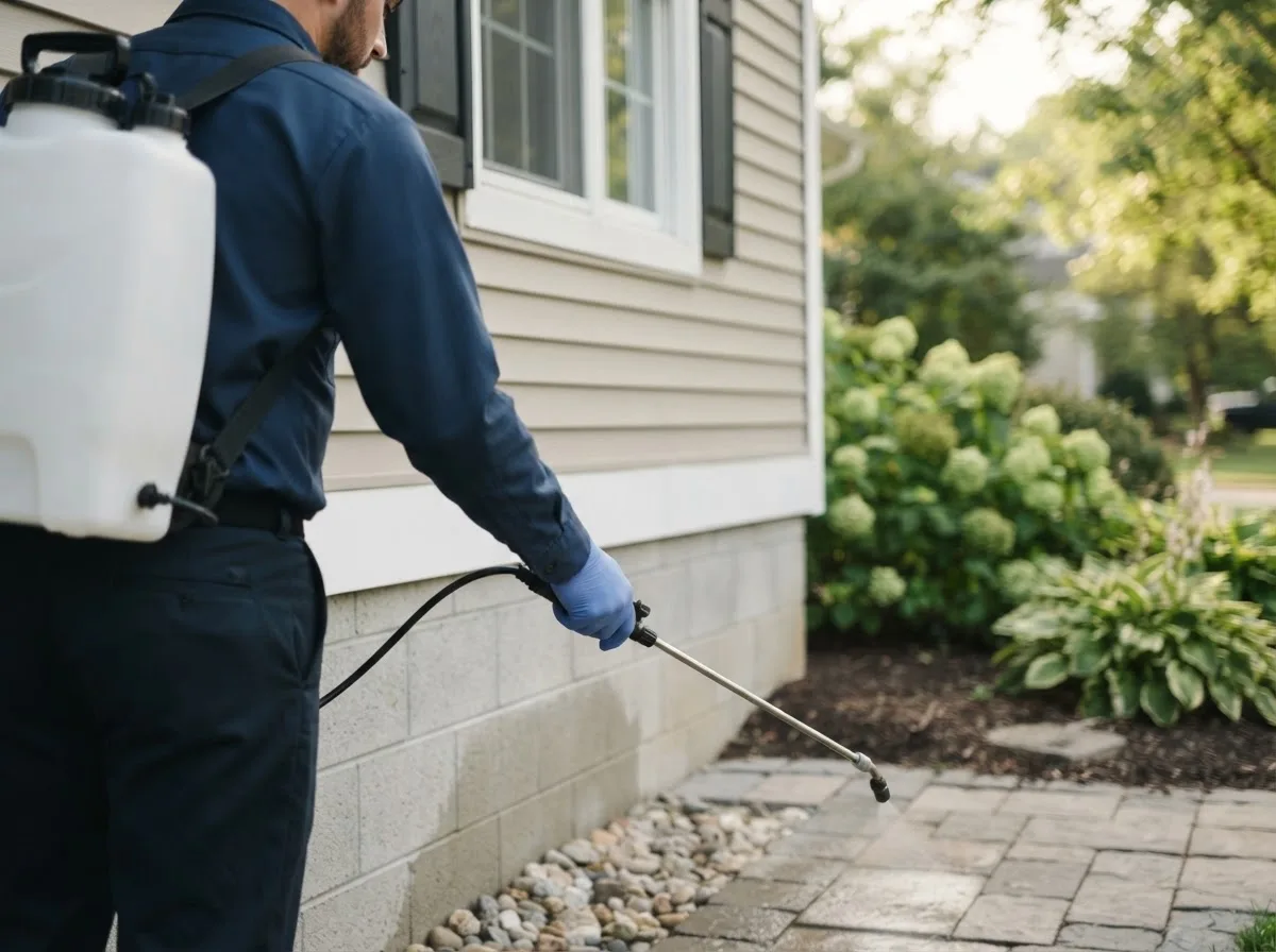 Pest control technician inspecting a home in East Windsor, CT